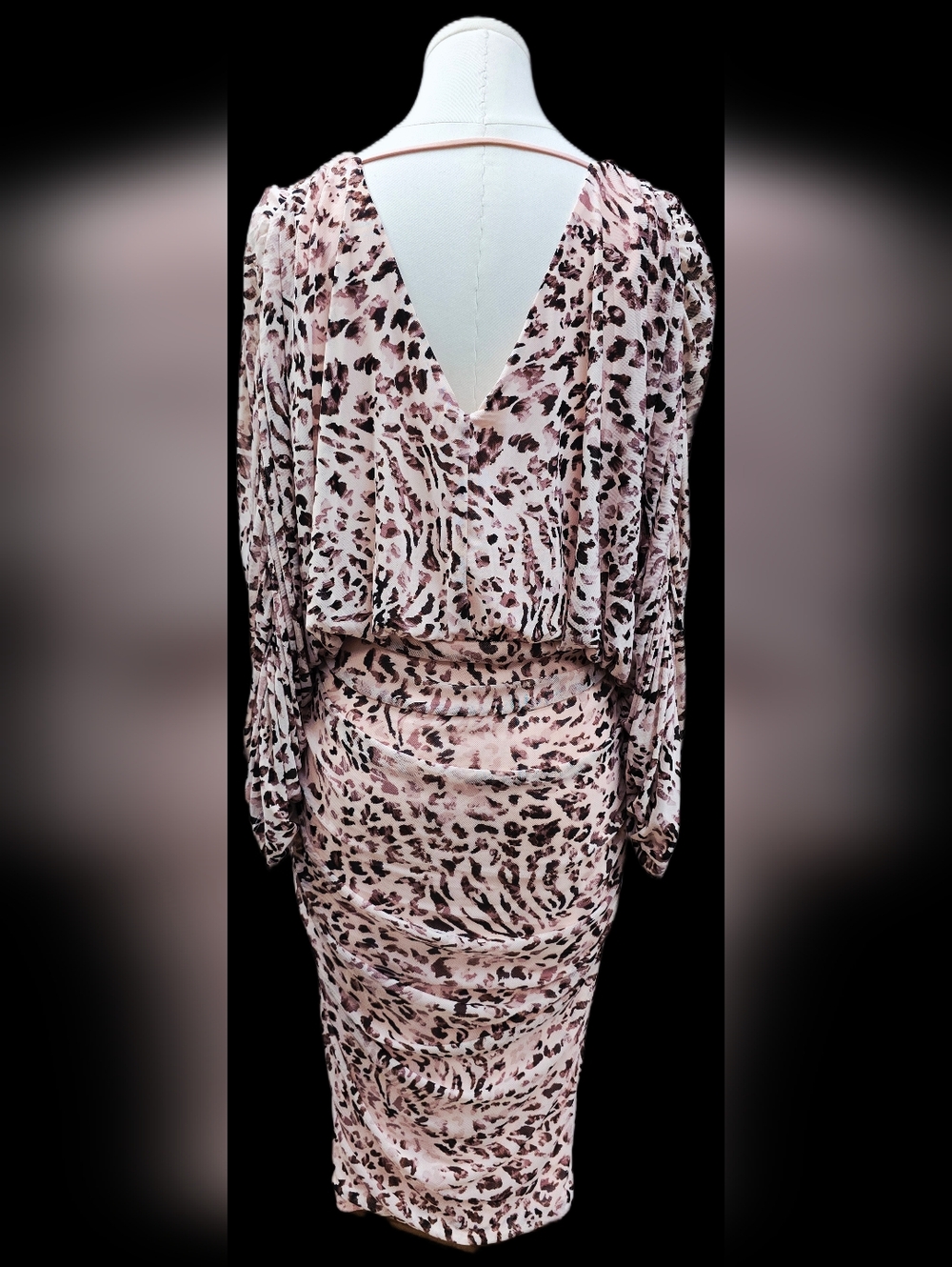 VENUS Pink Leopard Print Ruched Midi Dress - Picture 6 of 10